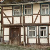 Charming timber-framed house in the old town of Stolberg, Germany, showcasing medieval architecture.